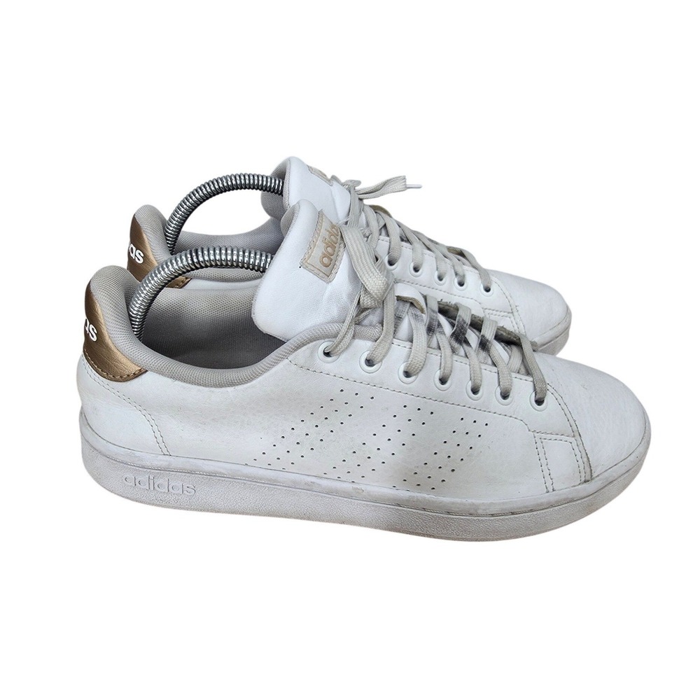 Adidas Advantage Sneakers Womens 9 White Copper Metallic Tennis Athleisure Basic